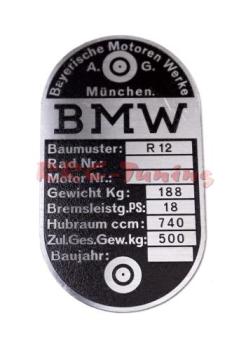 Type plate for BMW R12 1-carburetor from bike number 7316