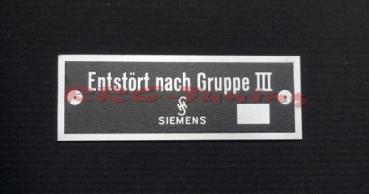 Plate Entstört to group III model Simens