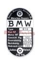 Typenschild BMW R12 1-Vergaser bis Maschinen Nummer 7315